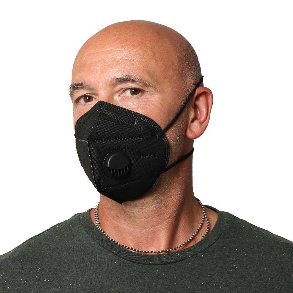 Schwarze Maske mit Ventil und Aktivkohlefilter 5 Stk.