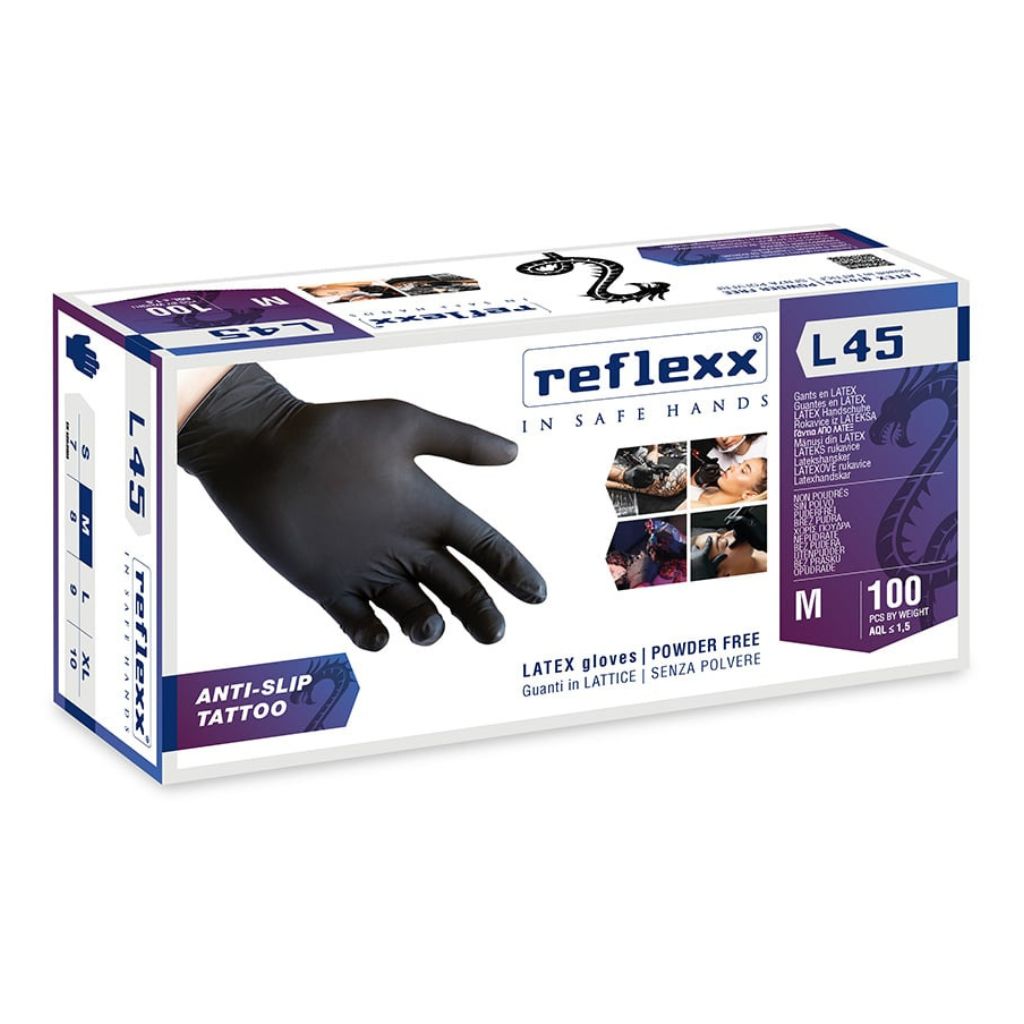 Reflexx L45 Gants noirs en latex pour tatoueurs