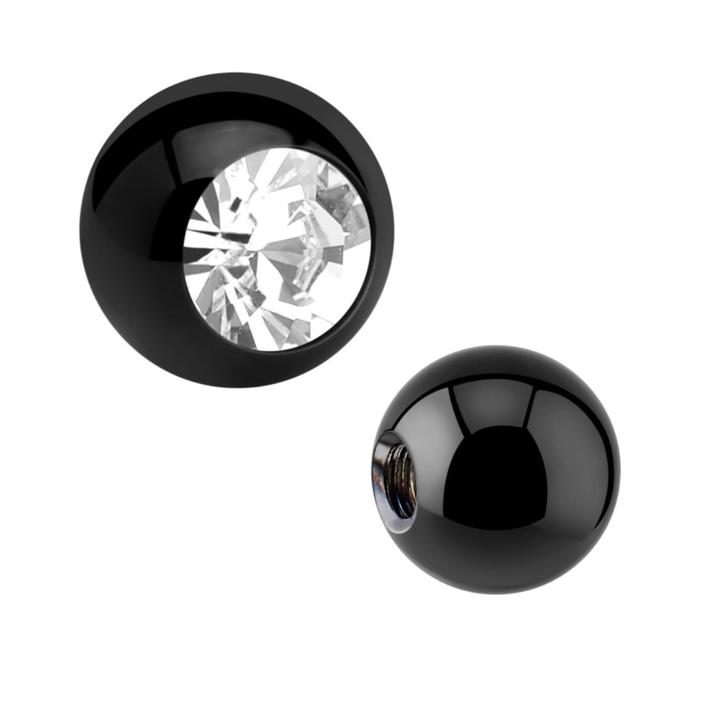 Black Threaded Ball with Jewel (Titanium)