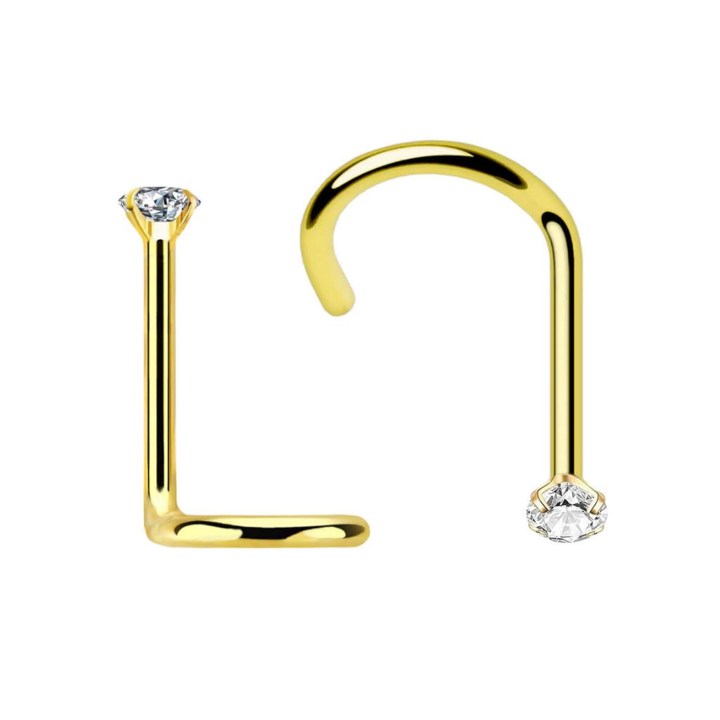 Nose Screw with 2mm CZ Stone, Gold (Titanium)