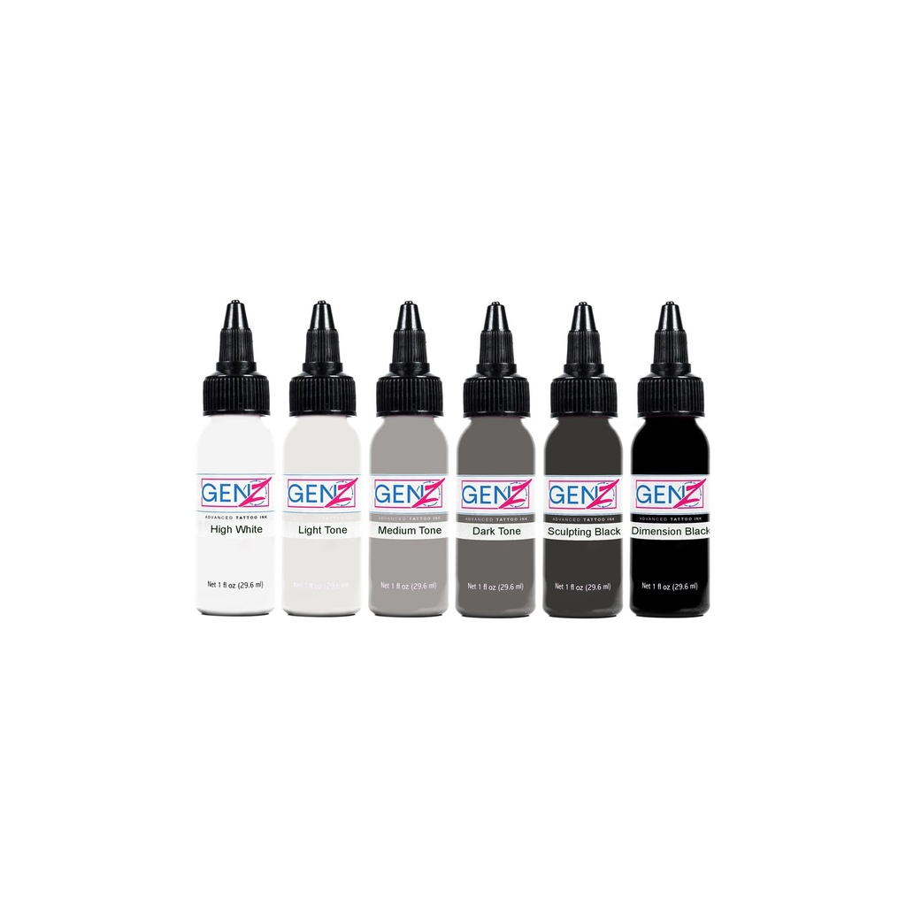 Intenze GEN-Z Bob Tyrrell Advanced Black and Grey Tattoo Ink Formula Set 6x30ml